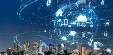 City scape swirling connections