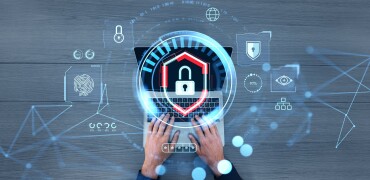 Secure hands laptop swirl of images STRIKE